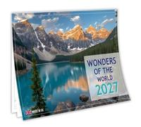 Calendrier 2027 Merveilles du monde - Calendrier mural A4 - A3 ouvert - 12 | 12 merveilles et faits naturels - Papier de soie 170 g/m² - Jours fériés britanniques - Cadeau pour les voyageurs