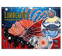 Calendrier 2027 · US Version · L'univers du linoléum : créatures marines et | art · Animaux marins en linogravure : art et nature · DIN A4 paysage · CALVENDO Calendrier mural