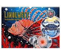 Calendrier 2027 · US Version · L'univers du linoléum : créatures marines et | art · Animaux marins en linogravure : art et nature · DIN A3 paysage · CALVENDO Calendrier mural