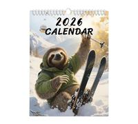 Calendrier animal 2026 - Joli calendrier de ski de 12 mois - 21 x 28 cm - Joli calendrier décoratif - Pour maison, lieu de travail, dortoir, appartement, maison, chambre à coucher, salon, école