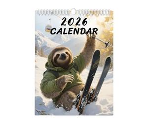 Calendrier animal 2026 - Joli calendrier de ski de 12 mois - 21 x 28 cm - Joli calendrier décoratif - Pour maison, lieu de travail, dortoir, appartement, maison, chambre à coucher, salon, école
