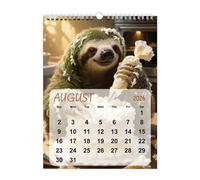 Calendrier Animalier Drôle 2026 | Planificateur 12 Mois Thème Paresseux Ski | 21x28cm Calendrier Décoratif Mignon,Pour La Maison Le Bureau Le Dortoir L Appartement La Chambre Le Salon L École La Chamb