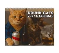 Calendrier chat 2027 Chats Ivres Décoration Gestion de Planning | Calendrier mensuel 12 mois pour salon salle de hambre bureau étudiants, adolescents, amoureux des animaux