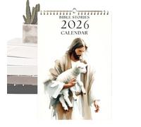 Calendrier chrétien 2026 - 27 x 20 cm - Planificateur religieux Jésus tenant des moutons - Calendrier mural religieux 2026 - Histoire de la Bible - Calendrier mural artistique pour homme et femme