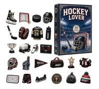 Calendrier compte à rebours 24 jours de hockey - Breloques de Noël en | Lot de 24 breloques en acrylique 2D en forme de hockey sur glace dans une boîte de compte à rebours de 25,9 cm pour