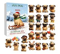 Calendrier compte à rebours de l'Avent pour chiens, accessoires pour fêtes d'hiver 2D | Calendrier de l'avent avec pendentifs sur le thème du carlin, pour famille amis adultes jeunes amoureux des