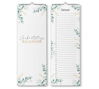Calendrier d'anniversaire indépendant de l'année - Calendrier perpétuel non daté pour écrire les anniversaires (eucalyptus, 10,5 x 29,7 cm)