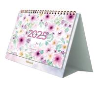 Calendrier de bureau 2025 - Mensuel de janvier à décembre, en espagnol et en anglais, taille 21,5 x 15,5 cm, avec plannings mensuels et annuel, reliure à anneaux doubles Wire'o - Takenote Valentina