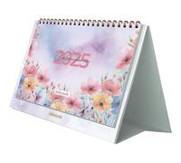 Calendrier de bureau 2025 - Mensuel de janvier à décembre, en espagnol et en anglais, taille 21,5 x 15,5 cm, avec plannings mensuels et annuel, reliure à anneaux doubles Wire'o - Takenote Amapola