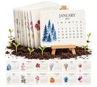Calendrier de Bureau 2027, 12 Cartes Mensuelles pour Plantes avec Chevalet | Et si vos plantes avaient leur calendrier ? 12 cartes fleuries pour décorer les pots, avec mini chevalet en bois.