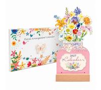 Calendrier de bureau 2027 à motif floral, gestion du planning mensuel avec | Mini calendrier de bureau sur pied en forme de vase de motivation mensuel pour la maison, le bureau, l'école