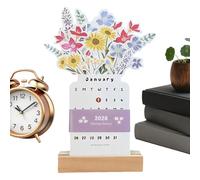 Calendrier de bureau à fleurs 2026 - Mini bouquet à pages rabattables avec base en bois | Planificateur mensuel et bloc-notes pour décoration de la maison et du bureau | Agenda vertical