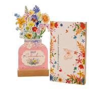 Calendrier de bureau floral, planificateur mensuel avec base en bois, forme | Design inspiré du vase - Planification mensuelle - Style floral - Pages en carton robuste - Compact - Pour la maison et