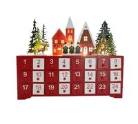 Calendrier de compte à rebours de Noël - Village en bois avec lumière LED | Scène festive d'église de rennes, construction en bois naturel, affichage de table lumineux pour Noël, Nouvel An