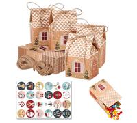 Calendrier de l Avent DIY 24 boîtes cadeaux maison en kraft 10,5x7x5 cm avec ficelle et stickers numérotés Idéal pour surprises de Noël, enfants et fêtes