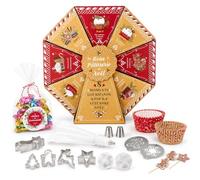 Calendrier de l’Avent Roue Pâtisserie - 28 x 30 x 7 cm - Coffret Cadeau avec Accessoires de Pâtisserie - Douilles & Poches à Douille - Beige
