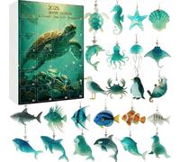 Calendrier de l'Avent 2025,2D Acrylique Noël Pendentifs D'Avent | Calendrier avec Pendentifs Animaux Marins | Pour Sac À Dos Breloka Mur Table Salon Chambre Porte Fenêtre