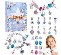 Calendrier de l'avent 2025 Enfant Fille, Calendrier de l'avent Bijoux Fille 6 7 8 9 10 11 12 13 Ans, 24 Jours DIY Calendrier de Noël Bracelet Collier Fabrication Bijoux de Noël (bleu)