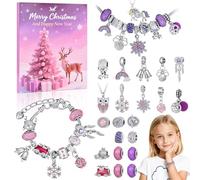 Calendrier de l'avent 2025 Enfant Fille, Calendrier de l'avent Bijoux Fille 6 7 8 9 10 11 12 13 Ans, 24 Jours DIY Calendrier de Noël Bracelet Collier Fabrication Bijoux de Noël (rose violet)