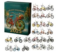 Calendrier de l'Avent 2025 sur le thème du vélo - Acrylique 2D, coffret cadeau compte à rebours de Noël 24 jours pour cyclistes | Ornements acryliques de mini vélo pour décorer les arbres de Noël
