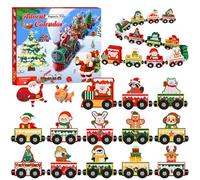 Calendrier de l'Avent 2025 Train de Noël, chemin de fer en bois magnétique, cadeau de compte à rebours de Noël de 24 jours pour enfants, jouet de calendrier de l'Avent festif pour garçons et filles