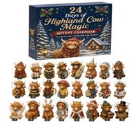 Calendrier de l'Avent 2026, 24 jours, calendrier de l'Avent Vache Highland | Décoration rustique 2D en acrylique sur le thème des animaux mignons - Décoration rustique réutilisable pour Halloween