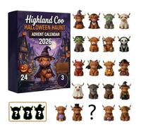 Calendrier de l'Avent 2026, 24 jours, calendrier de l'Avent Vache Highland | Décoration rustique 2D en acrylique sur le thème des animaux mignons - Décoration rustique réutilisable pour Halloween