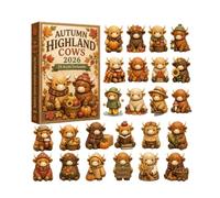 Calendrier de l'Avent 2026, 24 jours, calendrier de l'Avent Vache Highland | Décoration rustique 2D en acrylique sur le thème des animaux mignons - Décoration rustique réutilisable pour Halloween