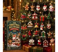 Calendrier de l'Avent 2026 - 24 mini-briques 3D de Noël | Calendrier de l'Avent de 24 jours jusqu'à Noël - Décoration de Noël en brique à faire soi-même avec anneau de suspension