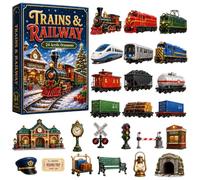 Calendrier de l'Avent 2026 24 trains en acrylique 2D et véhicules | Compte à rebours de Noël 24 jours avec 24 décorations de train en acrylique 2D pour les fans de chemin