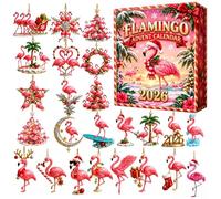 Calendrier de l'Avent 2026 en acrylique 2D à suspendre avec flamants roses, 24 jours, pour arbres de Noël, fenêtre, porte, voitures, porte-clés, décoration d'intérieur