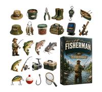 Calendrier de l'Avent 2026 en acrylique 2D avec figurines de pêche, compte | Calendrier avec 24 pendentifs, calendrier de Noël décoratif pour pêcheur, cadeau élégant pour père et mari