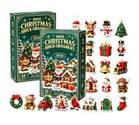 Calendrier de l'Avent 2026 en forme de brique de Noël, décoration de Noël | Lot de 24 décorations 2D en acrylique avec boucles de suspension, sapin de Noël et couronne de décoration festive
