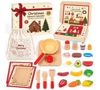 Calendrier de l'Avent 2026 Enfant, Accessoire Cuisine Enfant Bois, Dinette Bois avec Fruits et Légumes à Découper, 24 Surprises, Jeu de Rôle Petit Chef, Cadeau de Noël Fille Garçon 2 3 4 Ans