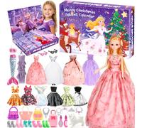 Calendrier de l'Avent 2026 Fille, Poupée, 24 Surprises, Cadeau Fille | 1 poupée blonde, 12 tenues, 3 colliers, 3 couronnes, 2 lunettes, 3 sacs, 1 chien, 1 valise rose, 5 paires de talons