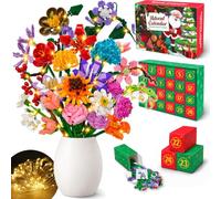 Calendrier de l'avent 2026 Fleur, 24 Fleurs à Assembler avec Lampe LED | Kit Construction Bouquet, Kit Créatif Noël pour Déco Maison Cadeau Créatif pour Femmes, Hommes, Adultes