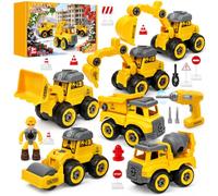 Calendrier de l'Avent 2026 Jeu de Véhicules de Chantier Démontables avec Manuel pour Enfants, 6 Camions d'Ingénierie Jouet STEM, Cadeau Compte à Rebours Noël, Cadeaux de Chaussette Garçons et Filles G