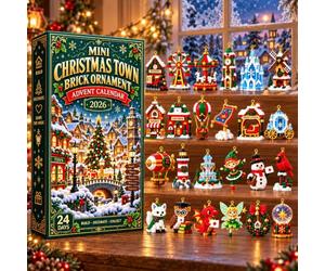 Calendrier de l'Avent 2026, Mini Brique de Noël 24 Jours avec 24 Ornements à Construire et Boucles de Suspension, Kit DIY pour Sapin, Cheminée & Guirlande, Cadeau de Noël pour Enfants et Famille