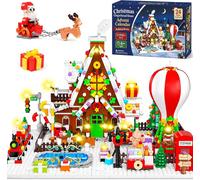 Calendrier de l'Avent 2026 pour enfants - 24 jours de briques de construction - Maison en pain d'épices - Village de Noël avec sapin - Train - Calendrier de Noël