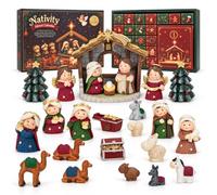 Calendrier de l'Avent 2026 pour enfants - Crèche de Noël 24 jours avec 24 boîtes de calendrier de Noël avec Sainte Famille, Jésus, Marie, Joseph et animaux, décoration tricotée pour tout-petits
