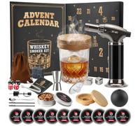 Calendrier de l'Avent 2026 pour homme - Kit infuseur à whisky 24 jours | 10 saveurs de copeaux de bois avec torche pour les amateurs de bourbon, whisky et cocktails, cadeau de Noël pour mari