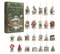 Calendrier de l'Avent 2026 pour le jardin, 24 jours, oiseaux et fleurs | Lot de 24 pendentifs plats en acrylique avec oiseaux d'hiver et fleurs, pour tous les jours sur les murs ou les fenêtres