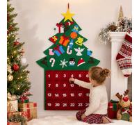 Calendrier de l'Avent 2026 réutilisable en tissu avec poches murales en | 24 pochettes numérotées 115 x 43 cm Feutre doux sans odeur Couleurs vives pour affichage mural et cadeaux pour enfants