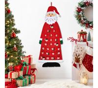 Calendrier de l'Avent 2026 réutilisable en tissu avec poches murales en | 24 pochettes numérotées 115 x 43 cm Feutre doux sans odeur Couleurs vives pour affichage mural et cadeaux pour enfants