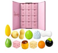 Calendrier de l'Avent 2026 Squishies Dumpling Raviolis de Noël 12 Pièces Fruits Légumes Squishies Dumpling Boîte Cadeau Festive pour le Compte à Rebours