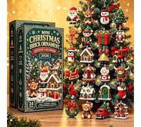 Calendrier de l'Avent 24 jours ornements 3D mini brique de noël pour sapin | Design unique de vacances à construire, boucles de suspension, ensemble de construction pour arbre et guirlande, cheminées
