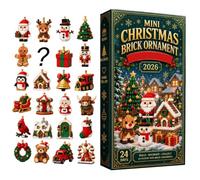 Calendrier de l'Avent 3D 24 jours avec mini briques, calendrier de Noël | 24 motifs de vacances avec boucles de suspension, décorations en briques 3D à construire, décoration d'arbre de Noël