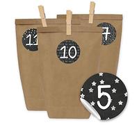 Calendrier de l'Avent à remplir 2021-24 pochettes cadeaux et 24 autocollants et pinces à chiffres - motif tableau noir et blanc - à remplir et à bricoler - Noël 2021 - Mini Set n° 16