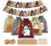 Calendrier de l'avent à Remplir 2025, Calendrier de l'Avent Vide a Remplir Soi Meme 24 Sachets en Tissu, Cadeau Decoration Noel pour Femme Homme Enfant