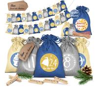 Calendrier de l'Avent à remplir en jute - KESSER - 24 sacs - Imprimé motifs variés - 14x10 cm - 24 pinces en bois